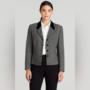 Vintage PENDLETON Black & Gray Wool Tweed Blazer Velvet Collar &‎ Buttons 10P